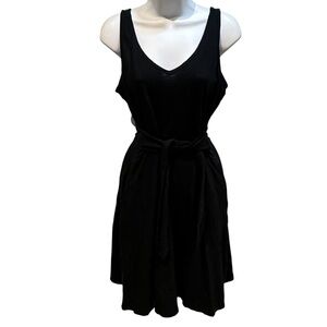 LOFT Black Sleeveless V-Neck Tie-Waist Dress 100% Cotton